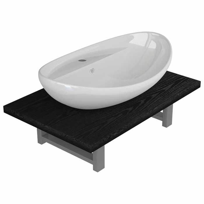 Ensemble de meubles de salle de bain 2 pièces - céramique - avec lavabo - vidaXL - métal - aggloméré - noir - 1 étagère 299din19h