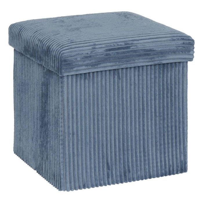 Pouf coffre pliable Arum velours côtelé Atmosphera - Bleu -