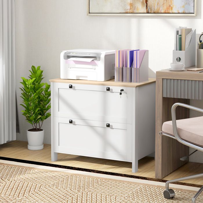 Armoire classeur pour documents A4 avec 2 tiroirs serrure et clés 76 x 40 x 76 cm blanc