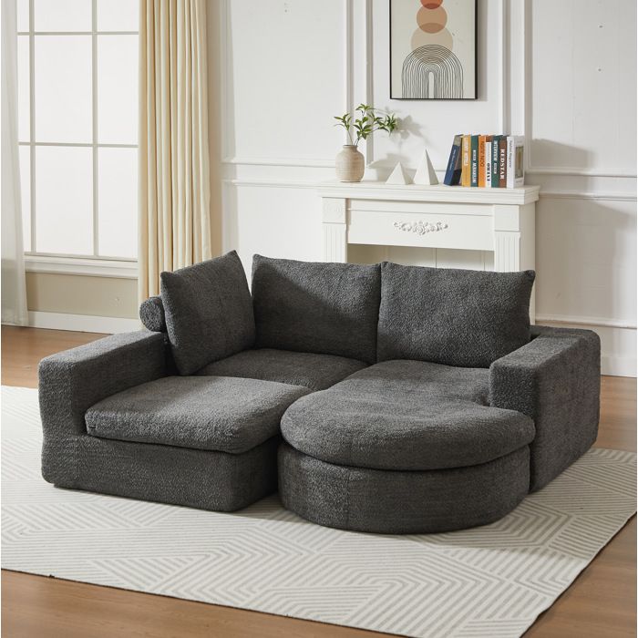 Canapé dangle modulaire compressé EVRYAE 251 x 81 x 160 cm méridienne réversible chenille gris 3 places