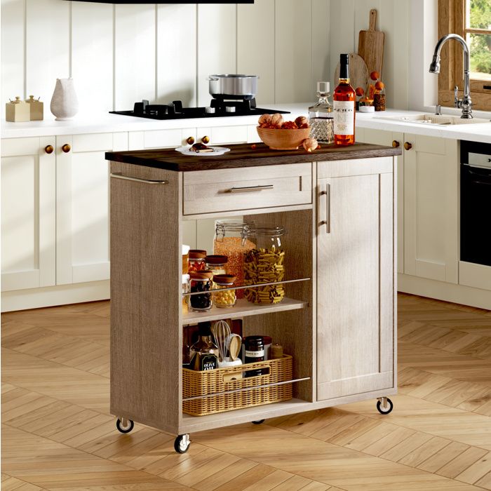 desserte de cuisine mobile îlot avec tiroir placard étagères ouvertes porte-serviettes MDF 90 x 40 x 90 cm ORVRYN