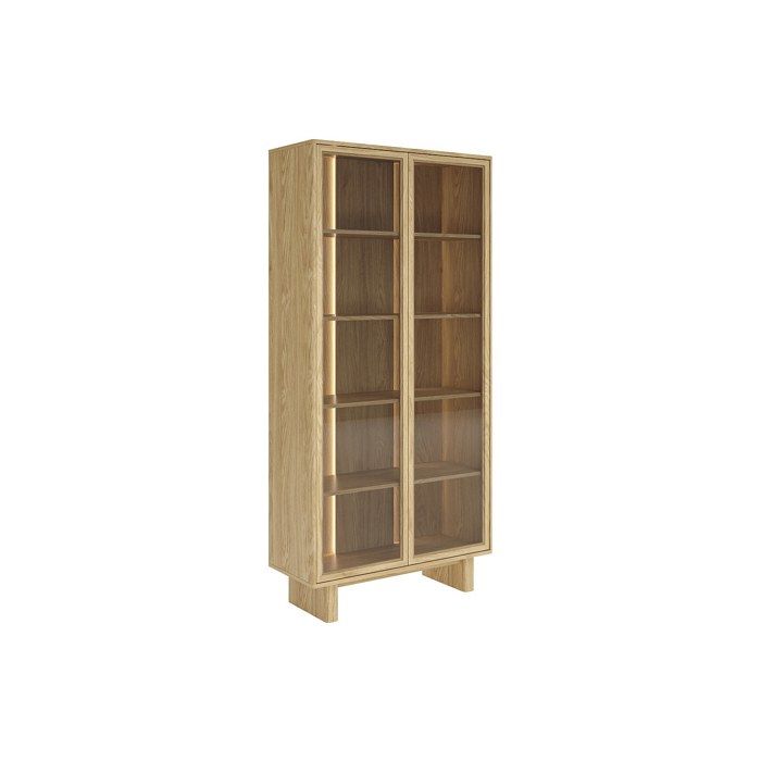 Vitrine 2 portes avec LEDS en MDF et verre trempé - Naturel clair - TERLONA Vitrine 2 portes avec LEDS en MDF et verre trempé - Naturel clair - TERLONA