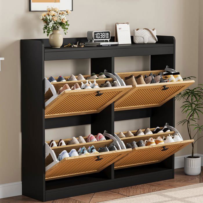Meuble chaussures - Armoire Rangement Grande Capacité 26-32 Paires - Meuble d Entrée Couloir - Noir