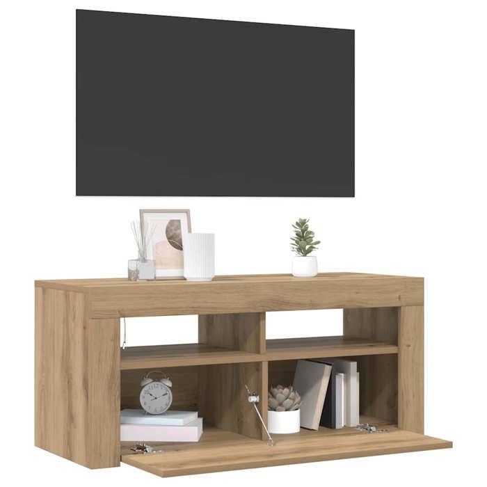 Meuble TV avec lumières LED chêne artisanal bois dingénierie_2 ans garantie_46236