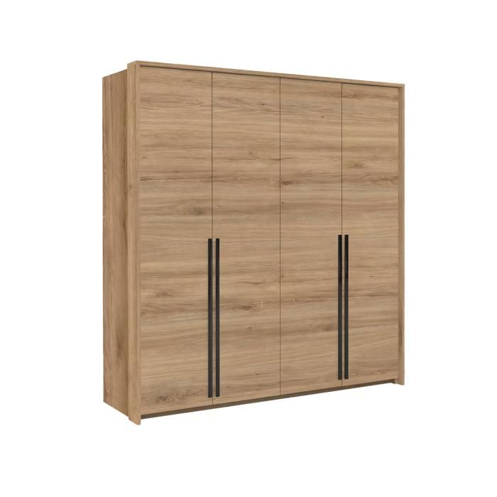 Armoire-penderie - 3XE LIVING - STOLAR GENUA - Chêne sauvage - 4 portes - 6 étagères & 2 tringles