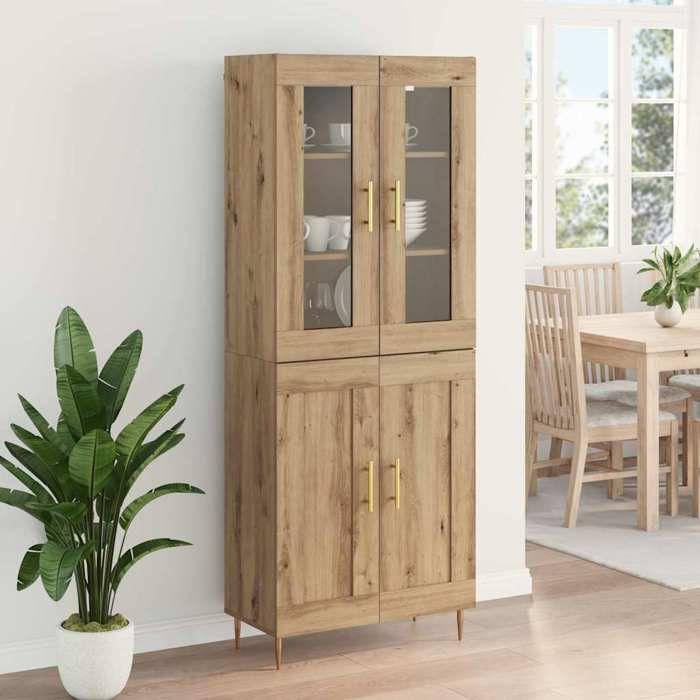 Marron Commode Salon CHIC Haut Armoire 2 pcs Buffet haut Chêne artisanal 69 5x34x180 cm N10104