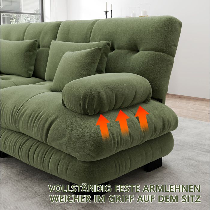 Canapé d’angle modulable 220 x 77 x 81 cm en chenille vert accoudoirs rembourrés coussins inclus