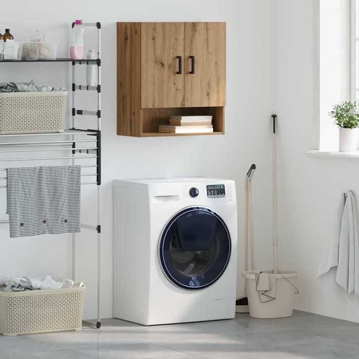 Marron Meuble mural chêne artisanal 60x31x70 cm Bois dingénierie - Meuble Rangement LV39967