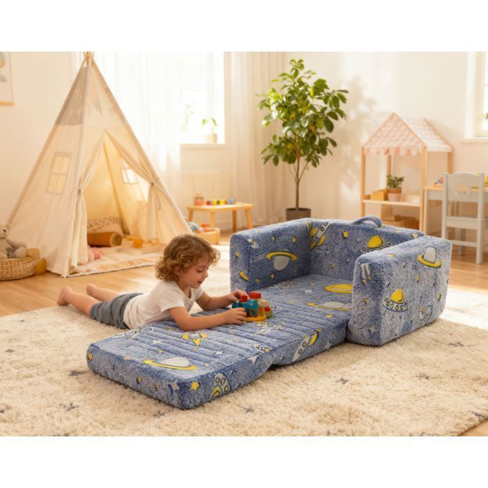 Fauteuil enfant pliable 2-en-1 canapé convertible en chaise longue rembourré 103 × 63 × 38 cm bleu
