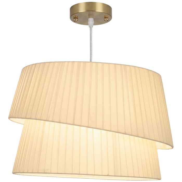 Suspension luminaire - HOMCOM - double abat-jour câble réglable ampoule non incluse E14 40 W - polyester - 45x45x31cm - blanc