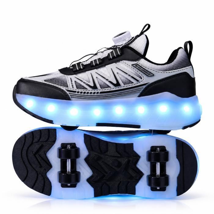PATIN A ROULETTE enfant AProsp LED 4 roues amovibles pointures 28-40 baskets sport garçon fille noir blanc
