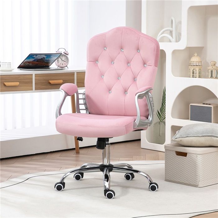 Fauteuil de bureau rose en velours réglable Fauteuil de bureau rose en velours réglable