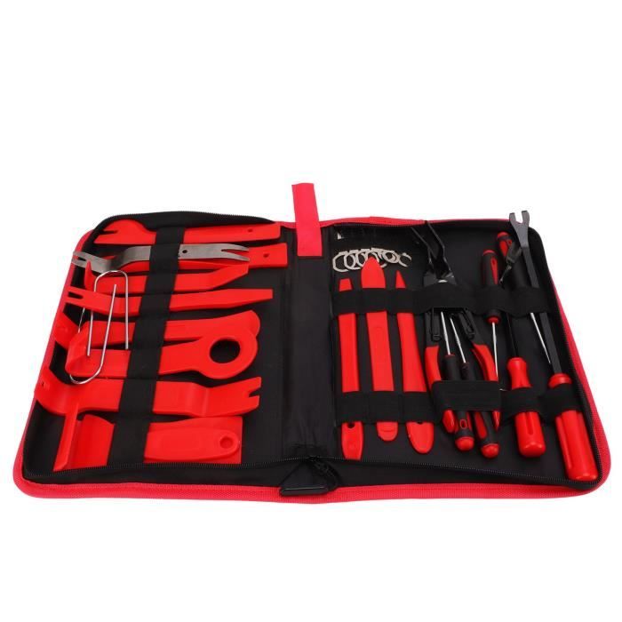 Kit D'outils De Démontage Pour Garnitures Auto – 19 Pièces, Plastique Rouge – Pour Panneaux, Clips Et Portes