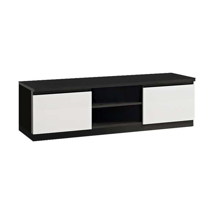 DEYTON - Meuble TV 2 Portes Laqué Noir et Blanc Brillant DEYTON - Meuble TV 2 Portes Laqué Noir et Blanc Brillant