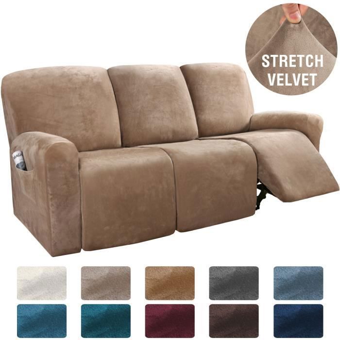 Housse de Fauteuil Relax en Velours Extensible Housse de Canapé Relax 3 Places Protège-Fauteuil Doux et Ajustable Couleur cuir