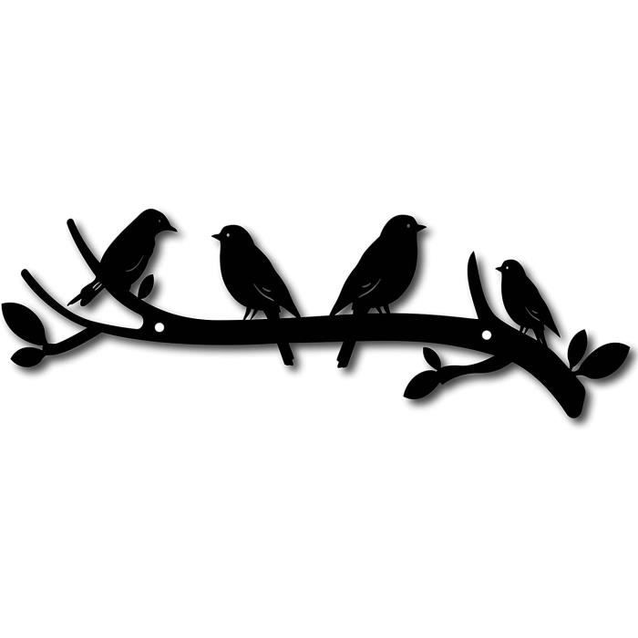 Lot de 2 oiseaux en métal sur une branche - Décoration murale à suspendre -  Feuilles avec oiseaux - Décoration murale rustique - Pour balcon, jardin,  intérieur et extérieur (couleurs rétro)
