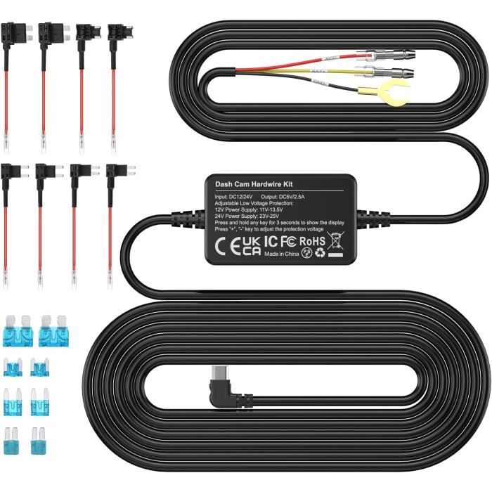 Dashcam Hardwire Kit, Interface Micro Usb, Câble Chargeur De Voiture Pour  Dc21&Dc42, 12V-24V À 5V-2.5A,24H Surveillance Du Pa[u110] - Cdiscount Auto