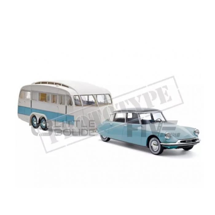Voiture Miniature de Collection - NOREV 1/18 - CITROEN DS 19 + Caravane Henon - 1959 - Blue / White - 181760