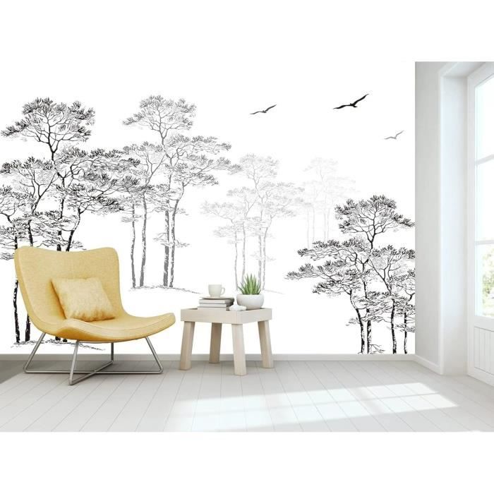Papier Peint Panoramique Paysage D'Arbre Croquis Noir Et Blanc Poster ...