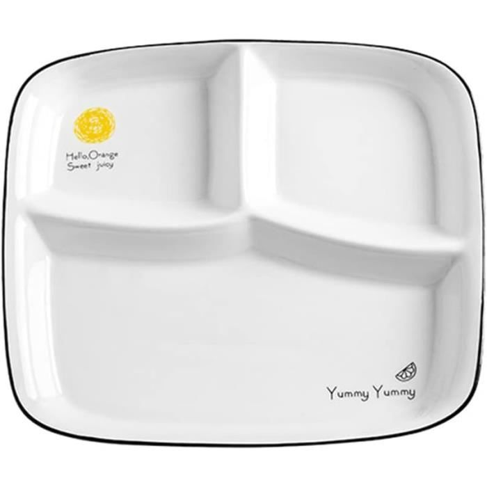 Assiette Régime Céramique 3 Compartiments - Contrôle Des Portions - Pour Repas équilibré - Micro-ondes Et Lave-vaisselle - 25x23cm