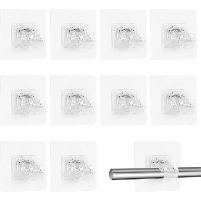 12 Supports Tringle à Rideau Auto-adhésifs KOSHIFU - Sans Percage - Pour Salle De Bain, Chambre - Transparent
