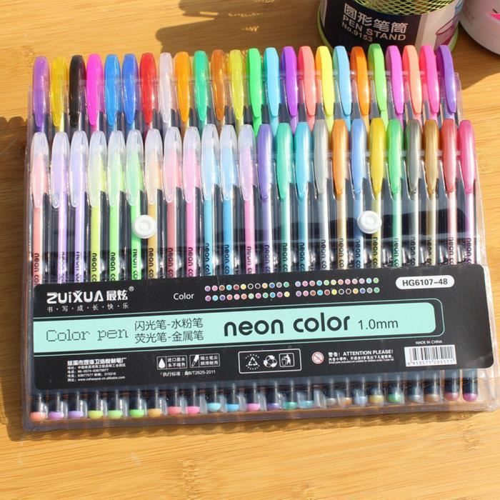 48 stylos à encre gel de couleur - Ensemble de stylos à encre gel pour  colorier, dessiner et écrire - Pointe 1,0 mm - Cdiscount Beaux-Arts et  Loisirs créatifs