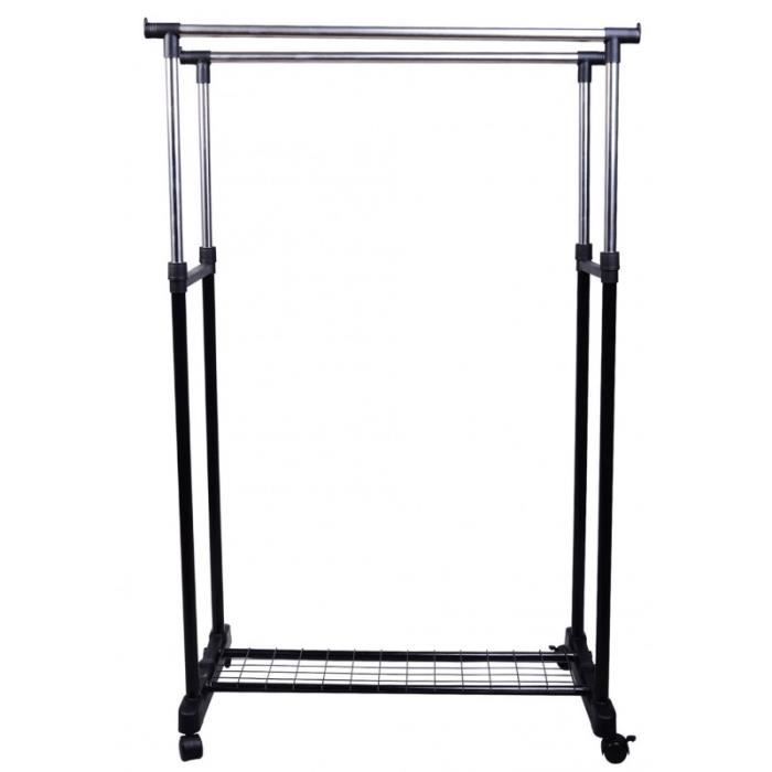 Portant à Vêtements HOMCOM Réglable Sur Roulettes – Tringle Extensible Acier, Charge 25 Kg, Idéal Entrée & Chambre