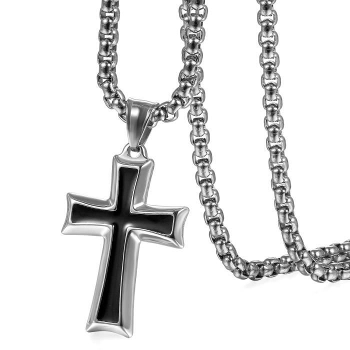pendentif collier homme1 118 - croix acier inoxydable chaîne argent 56 homme
