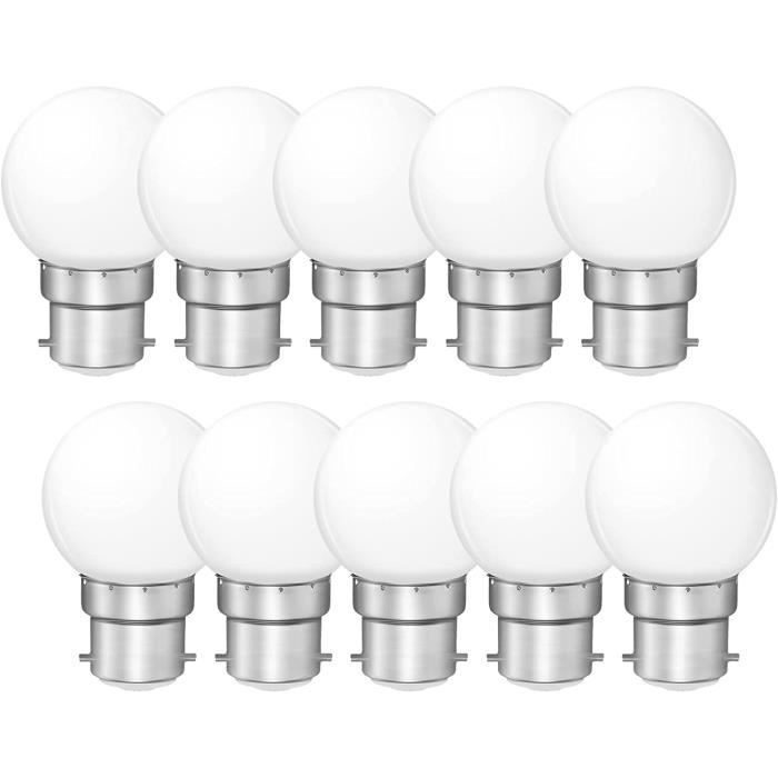 Ampoule LED B22 1W,Ampoules LED G45,Blanc Chaud 3000K,Remplace Ampoules à