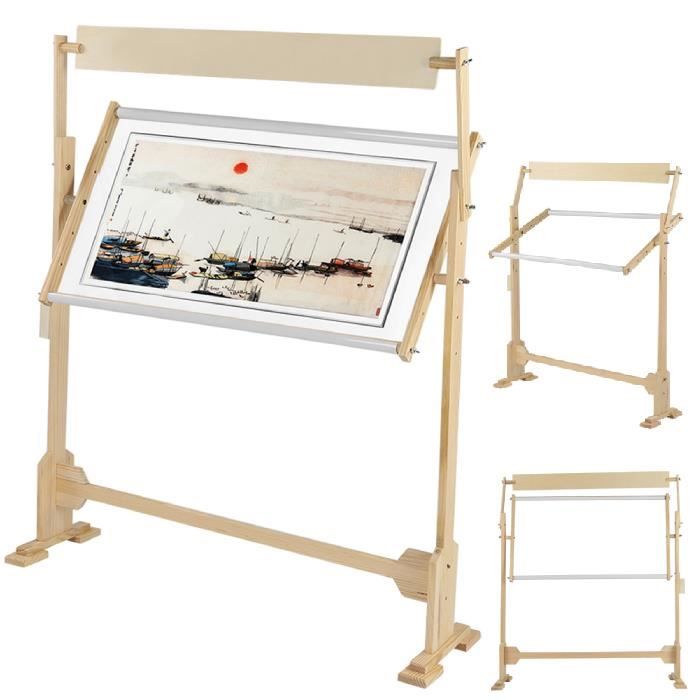 Cadre à Broder Réglable En Bois Massif - Support Au Sol Pour Point De Croix - Dimensions 87.5x85x40 Cm