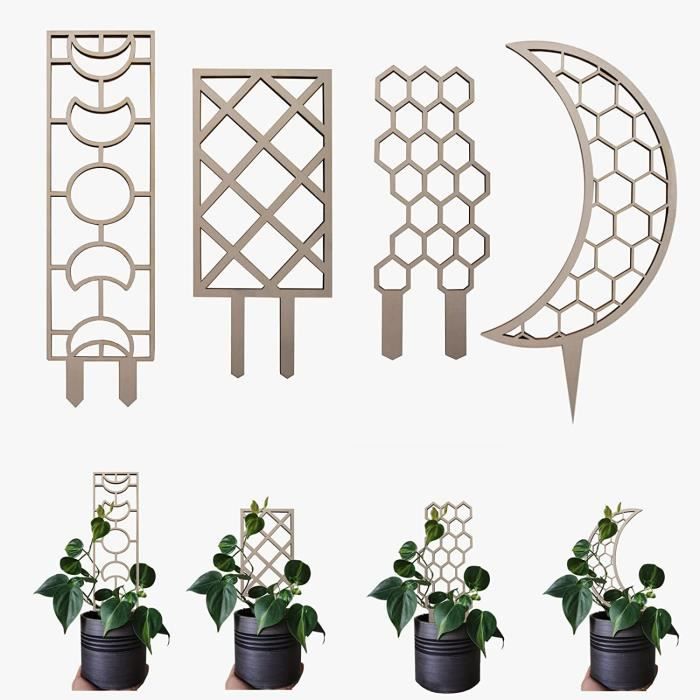 Tuteur Plantes Grimpantes Empilable X4 - Treillis Plastique Vert 24x15 Cm - Pour Pothos, Hoya, Lierre - Support Intérieur Pot