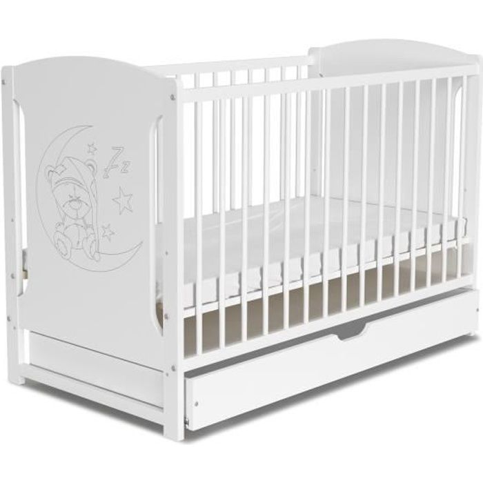 Lit Bebe Tola 02 Blanc Tiroir Blanc Pin Cdiscount Puericulture Eveil Bebe