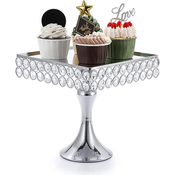 Présentoir à Gâteaux Carré à Trois étages Avec Poignée Argentée Et Standard