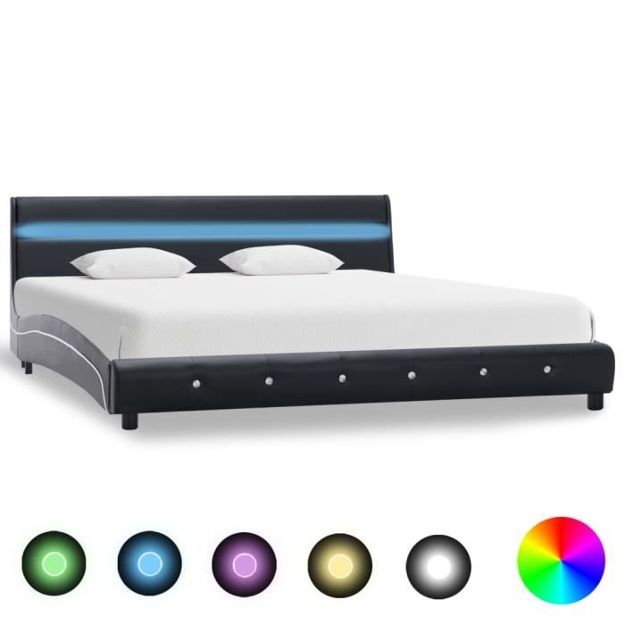 vidaXL Cadre de lit en Cuir synthétique Noir avec Bandeau LED 180 x 200 cm Lit Adulte