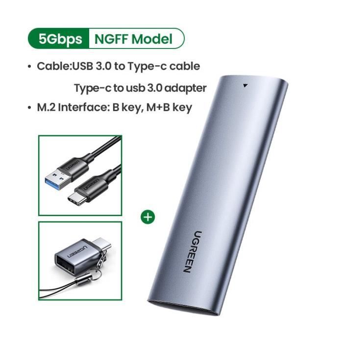 UGREEN Lecteur de boîtier SSD M.2 NVMe et SATA, 10 Gbit/s USB C
