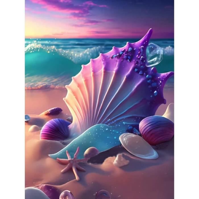 Kit Diamond Painting Husky Plage - 5D DIY Peinture Diamants - 40x60 Cm - Kit Complet