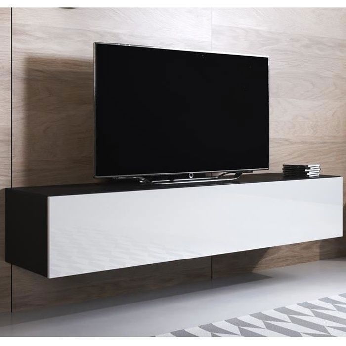 Design Ameublement - Meuble TV LUKE H2 Suspendu - Noir et Blanc Brillant - 160x30x40cm Design Ameublement - Meuble TV LUKE H2 Suspendu - Noir et Blanc Brillant - 160x30x40cm