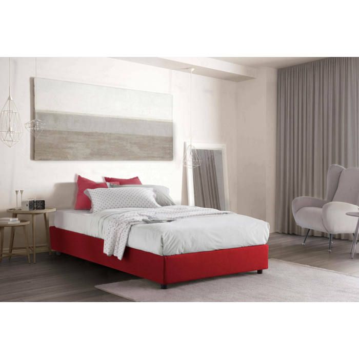 Dmora - Lit queen size Rebecca 215x135h32 cm Rouge Panneau effet bois et Polyester