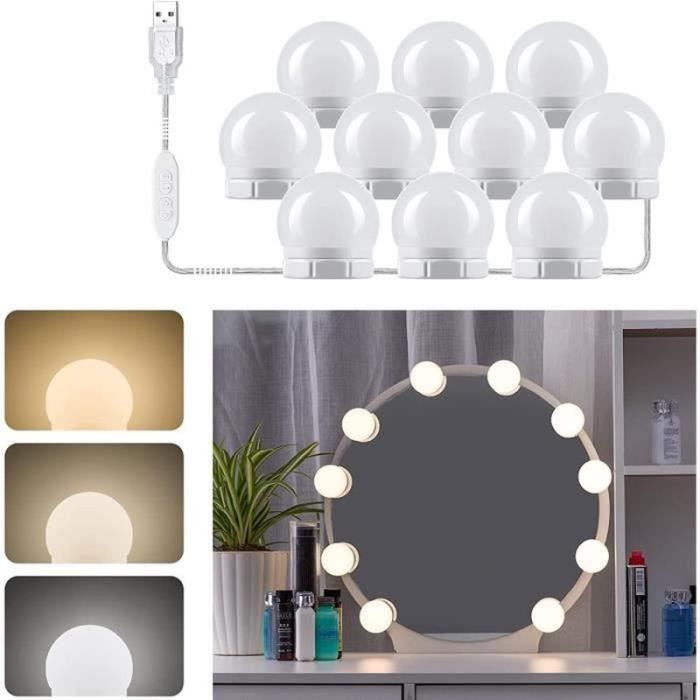 BANDE LED - RUBAN LED LED Miroir Coiffeuse 10 Ampoules, Lumière 3 Couleurs  et 10 Intensités, Adaptateur et Interrupteur, USB Câble - Cdiscount Maison
