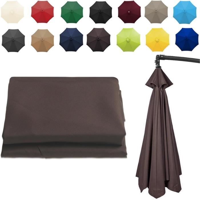 Toile De Rechange Parasol Déporté Carré 3x3m - 8 Côtes - Tissu Polyester Vert Foncé - Imperméable UV - 2