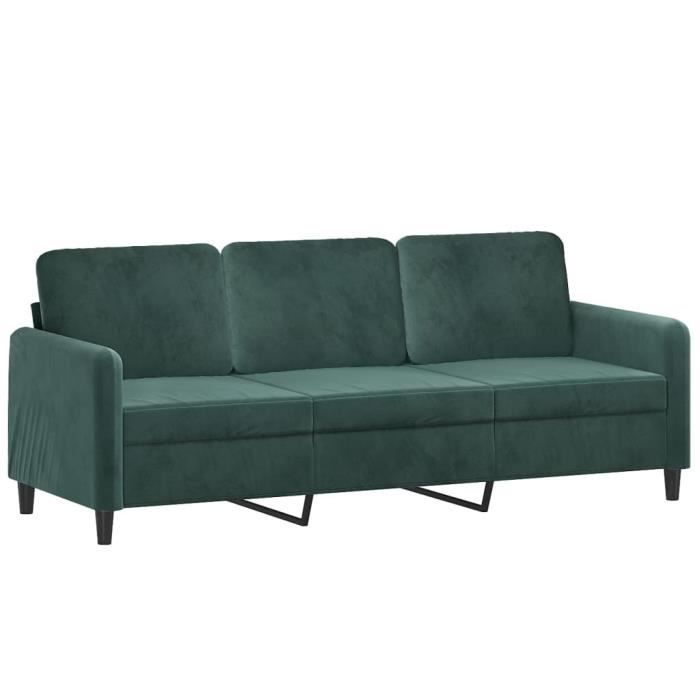 Canapé À 3 Places | Canapé Droit | Sofa Confortable Vert Foncé 180 Cm Velours 6111791533944