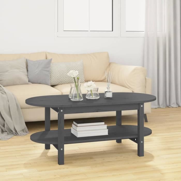 famirosa table basse gris 110x55x45 cm bois massif de pin-289