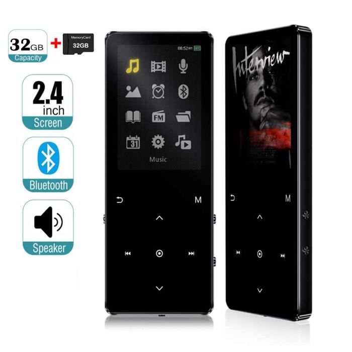 64Go Lecteur MP3 Bluetooth 5.0 Lecteur Écran tactile 2.4'' Intégré Réveil Haut-parleur FM Radio Son HiFi Super Support SD Carte