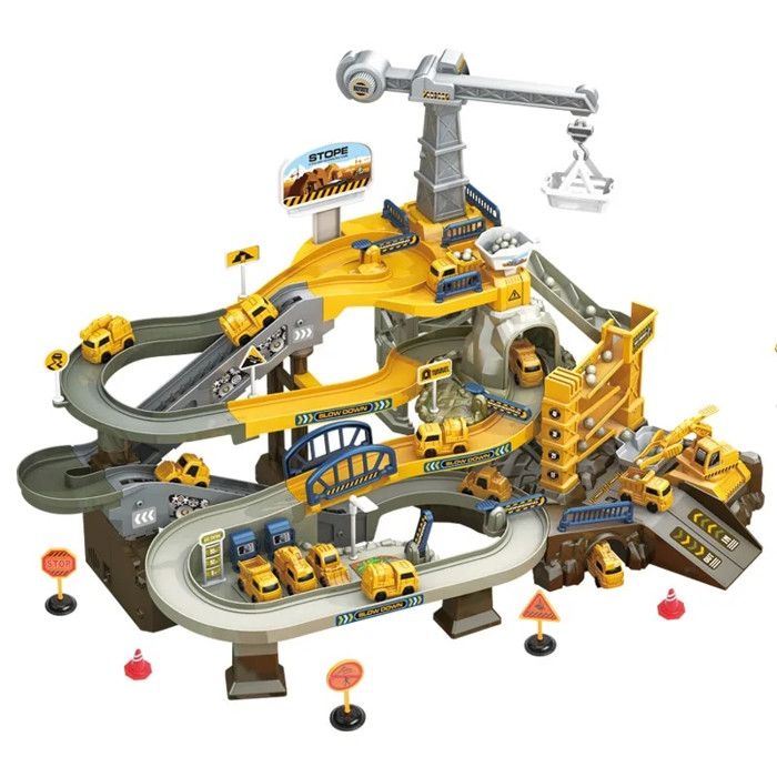 Jouet Chantier Construction - 8 Véhicules Avec Sons Et Lumières - Pour Enfants 3-7 Ans