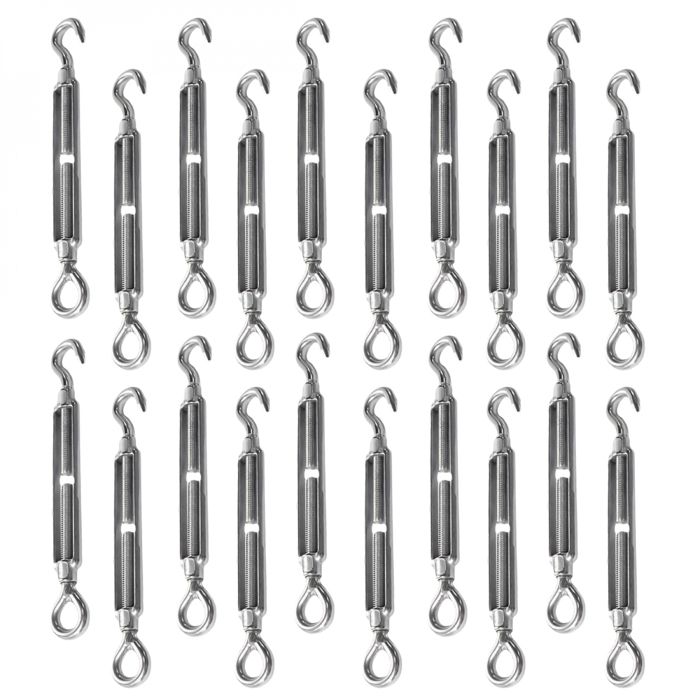AFASOES Kit 13 Tendeurs Câble Inox M6 – 2 Tendeurs + 6 Serre-Câbles + 5 Cosses M3, Acier 304 Anti-Rouille Pour Corde Tente, Linge, Plantes, Guirlandes