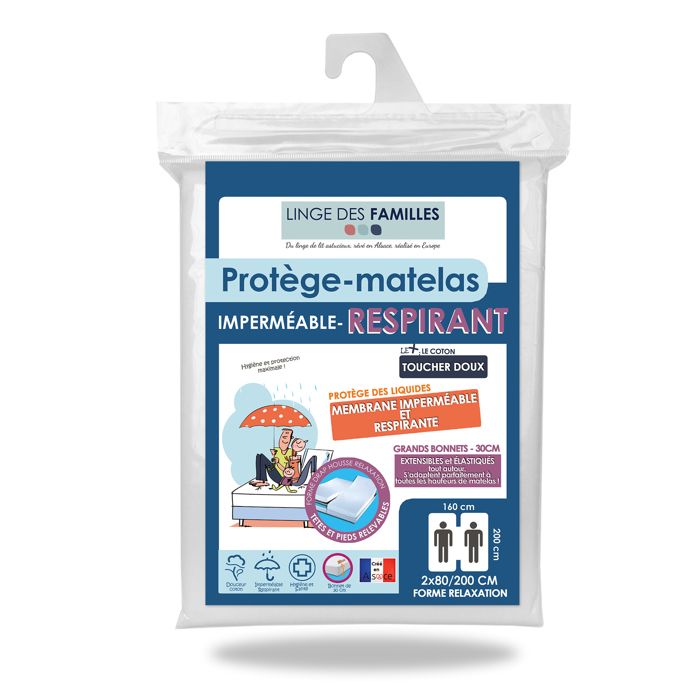 Protège-matelas Absorbant Antonin - 2x90x200cm - Spécial Lit Articulé Tête Relevable - Grand Bonnet 30cm - Fabriqué En France