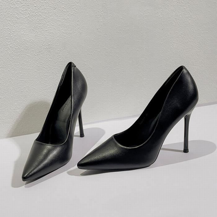 Escarpins Chaussures en cuir PU noir pour femmes Talons hauts 9cm  Bout pointu