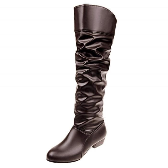 Bottes /à Talons Femme en Cuir Vintage Femmes Bottes Chaud Hiver de Grande Taille /à Fermeture /à Glissi/ère Lat/érale Chaussures De Sport