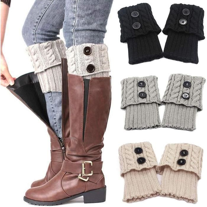 Guêtres Tricotées Femme - 1 Paire Blanche - En Laine Acrylique Chaude - Taille Unique Pour Bottes Et Chaussures D'hiver