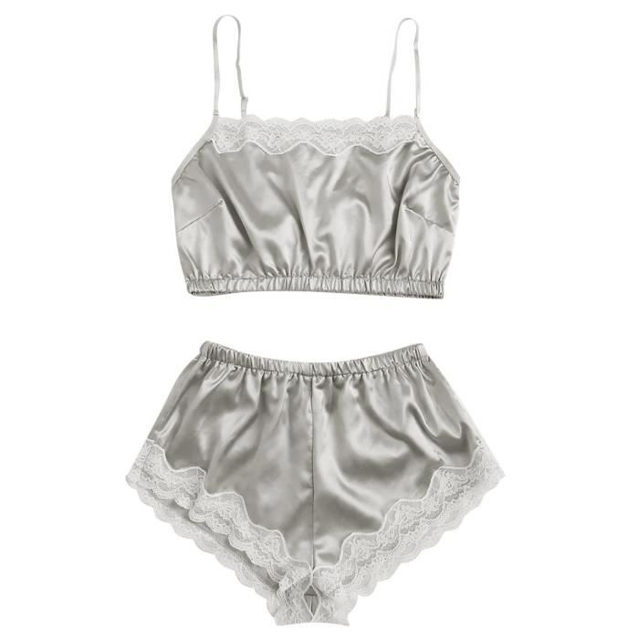 Pyjama Babydoll ROAB En Satin Noir Et Dentelle - Taille M Neuf Avec étiquettes